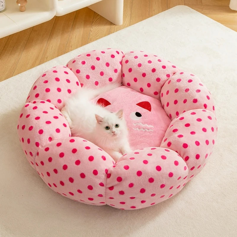 KFX-3186749 New Pink Dot Cozy Cat Nest Bed - Fabric, 45cm for Pets up to 8 lbs, 65cm for Pets up to 20 lbs