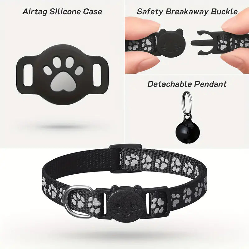 KFX-3187261 Reflective Cartoon Footprints Pet Cat Locator Collar - Durable Nylon for All Seasons