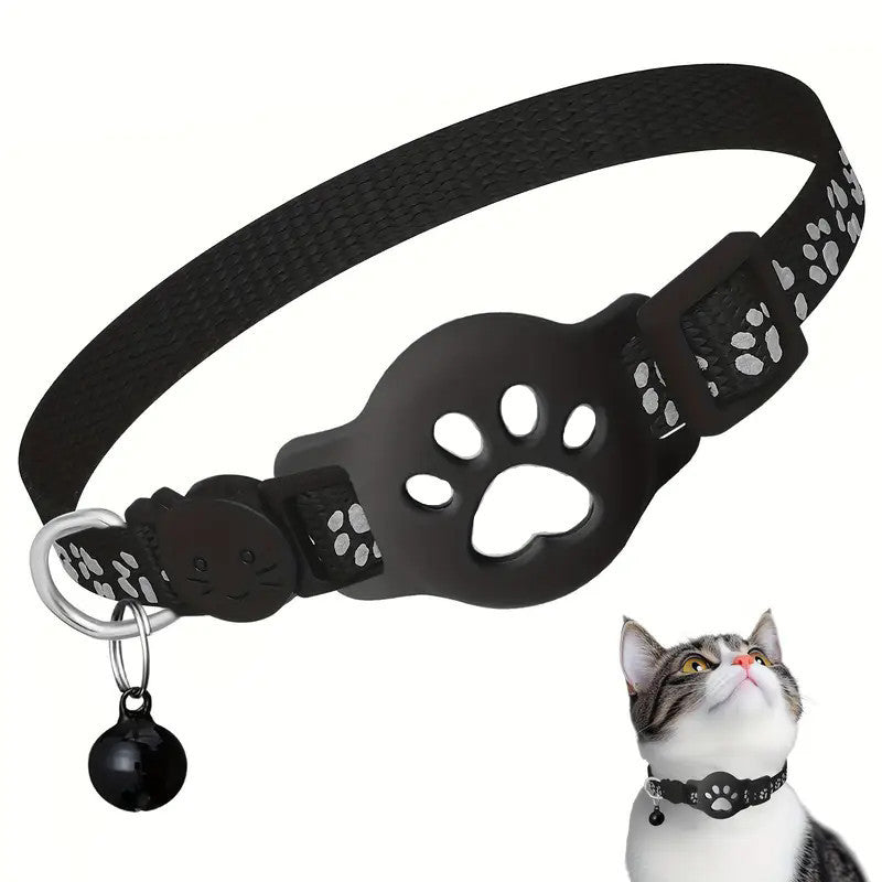 KFX-3187261 Reflective Cartoon Footprints Pet Cat Locator Collar - Durable Nylon for All Seasons