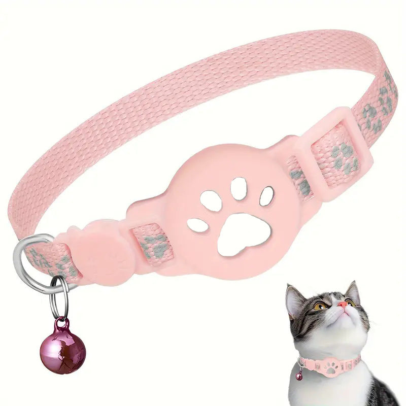 KFX-3187261 Reflective Cartoon Footprints Pet Cat Locator Collar - Durable Nylon for All Seasons