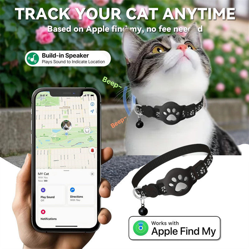 KFX-3187261 Reflective Cartoon Footprints Pet Cat Locator Collar - Durable Nylon for All Seasons