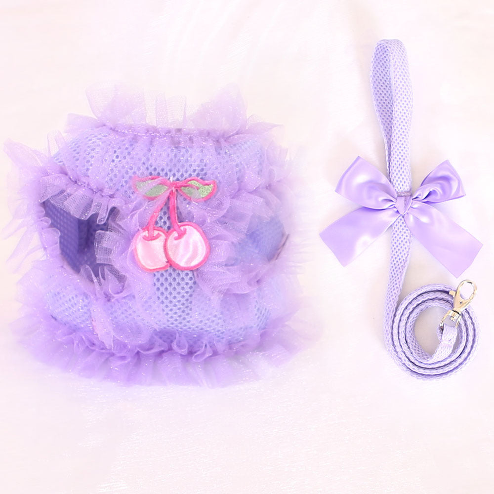 KFX-3188541 Cute Lace Chest Back Dog Leash – Breathable Mesh in Pink and Purple, Multiple Sizes Available