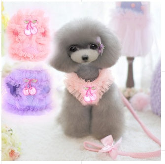 KFX-3188541 Cute Lace Chest Back Dog Leash – Breathable Mesh in Pink and Purple, Multiple Sizes Available
