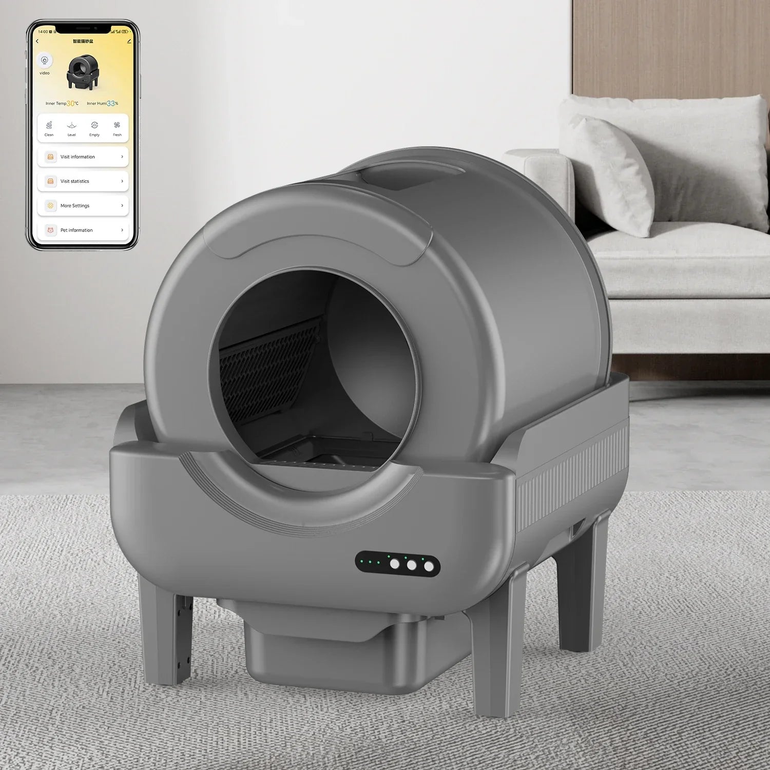 KFX-318867 WIFI Automatic Smart Cat Litter Box with 65L Enclosed Fresh Air Tray
