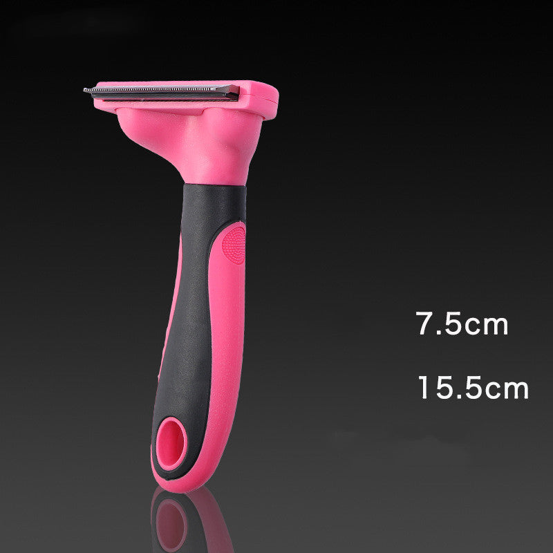 KFX-3190845 Ergonomic Pet Grooming Comb for Dogs and Cats - Stainless Steel, Non-Slip Handle, Blue/Pink
