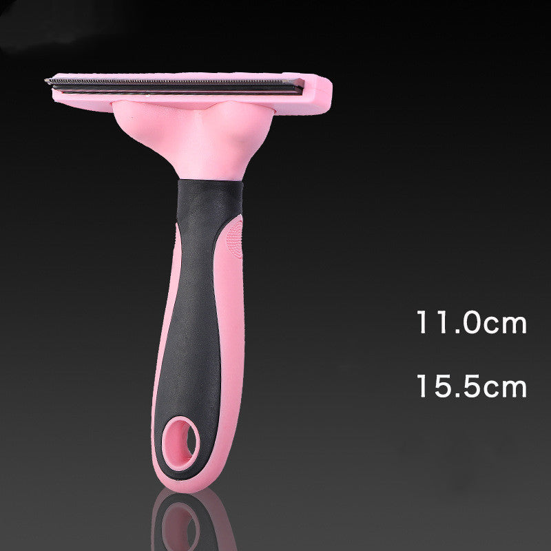 KFX-3190845 Ergonomic Pet Grooming Comb for Dogs and Cats - Stainless Steel, Non-Slip Handle, Blue/Pink