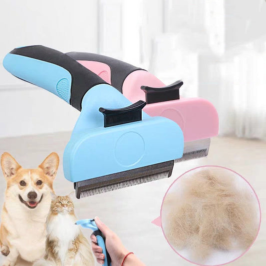 KFX-3190845 Ergonomic Pet Grooming Comb for Dogs and Cats - Stainless Steel, Non-Slip Handle, Blue/Pink
