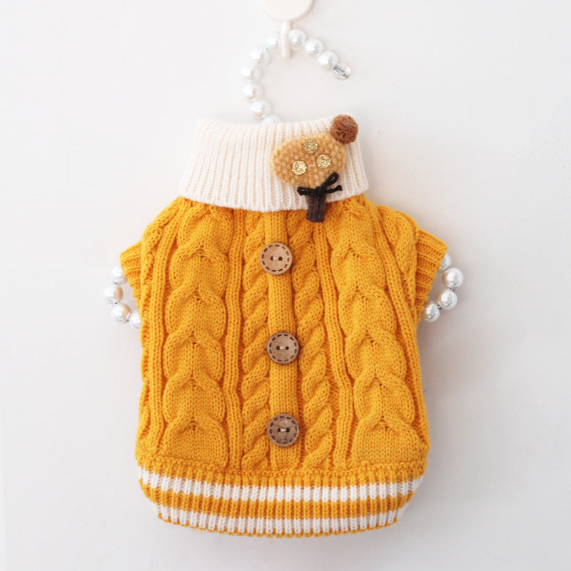 KFX-3193021 Fashionable Button Dog Sweater in Pink, Yellow, and Blue for All Sizes