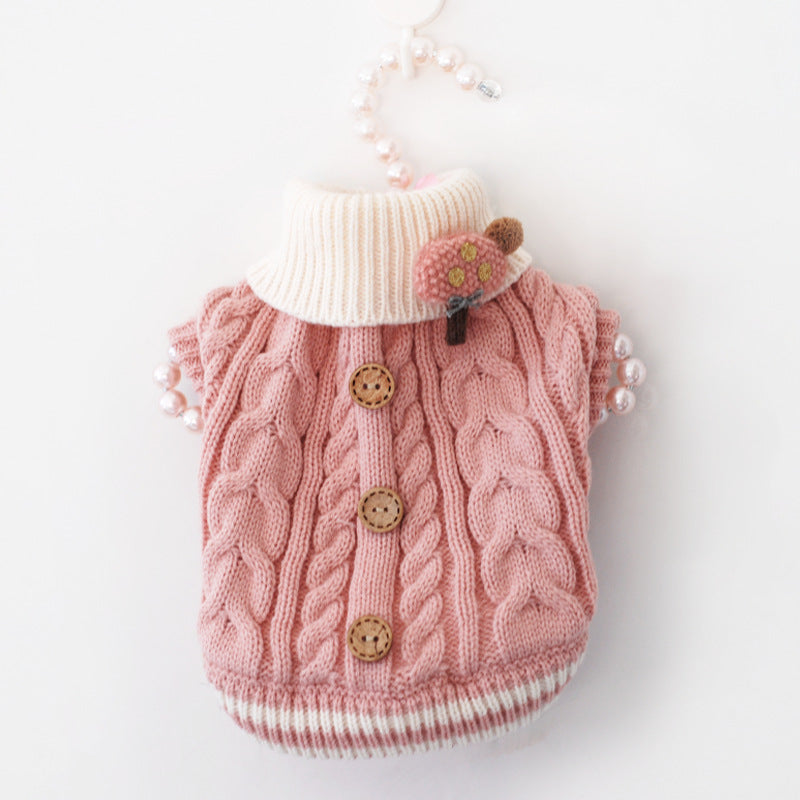 KFX-3193021 Fashionable Button Dog Sweater in Pink, Yellow, and Blue for All Sizes