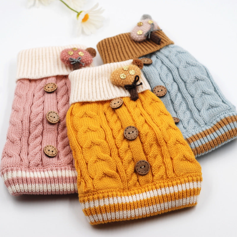 KFX-3193021 Fashionable Button Dog Sweater in Pink, Yellow, and Blue for All Sizes