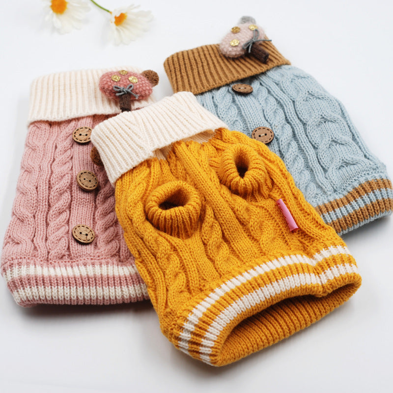 KFX-3193021 Fashionable Button Dog Sweater in Pink, Yellow, and Blue for All Sizes