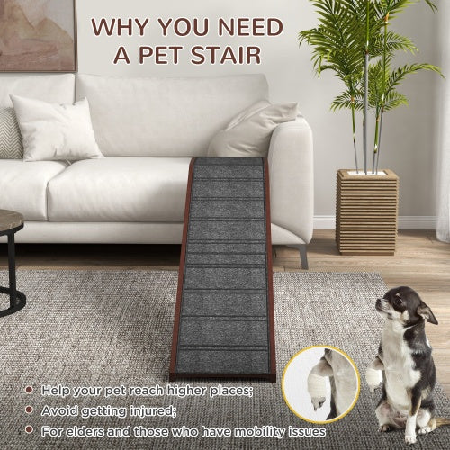 KFX-3193405 Non-Slip Wooden Dog Ramp for Beds, Easy Access Pet Ramp with Carpeted Top Platform - 74" x 16" x 25"