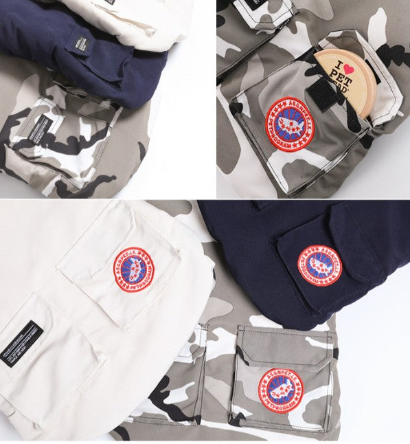 KFX-3194685 Dog Down Jacket in White Camouflage, Milky White, Dark Blue - Sizes M, L, XL, FB, XXL, XXXL for All Breeds