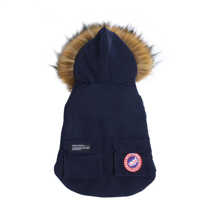 KFX-3194685 Dog Down Jacket in White Camouflage, Milky White, Dark Blue - Sizes M, L, XL, FB, XXL, XXXL for All Breeds