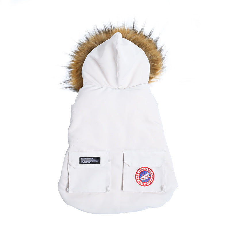 KFX-3194685 Dog Down Jacket in White Camouflage, Milky White, Dark Blue - Sizes M, L, XL, FB, XXL, XXXL for All Breeds
