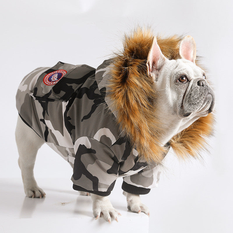 KFX-3194685 Dog Down Jacket in White Camouflage, Milky White, Dark Blue - Sizes M, L, XL, FB, XXL, XXXL for All Breeds