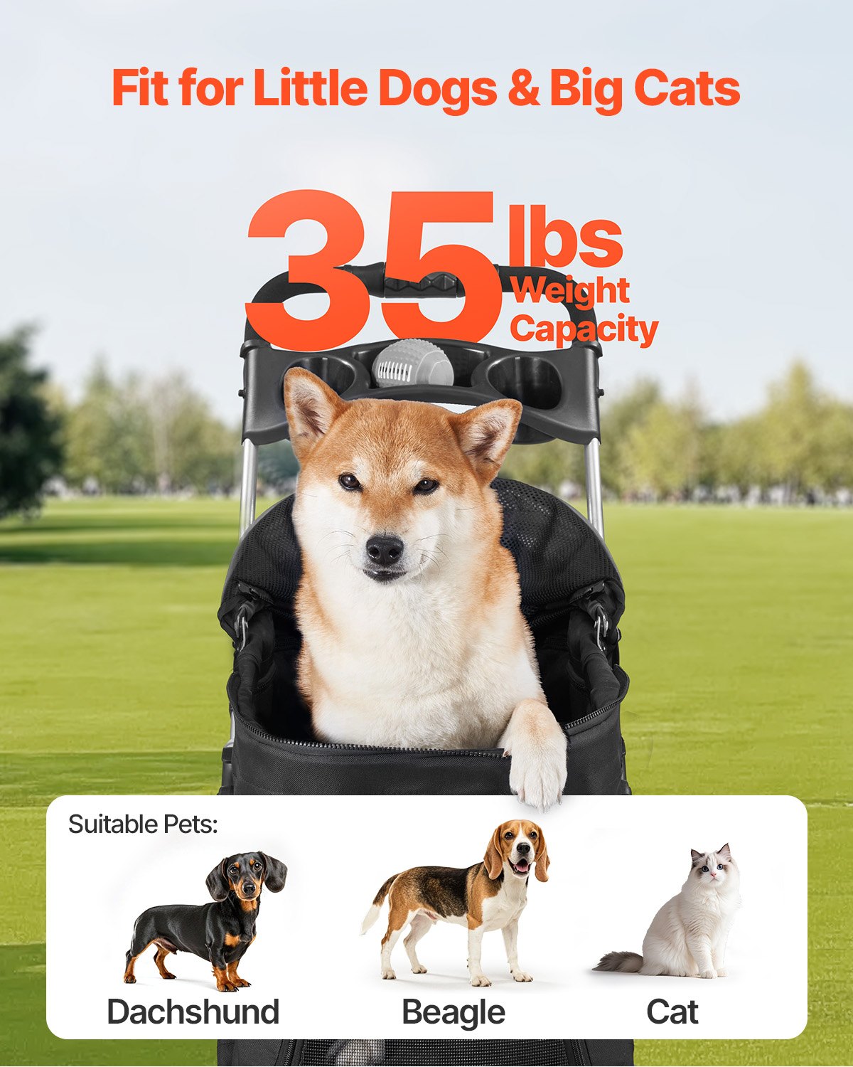 KFX-3197245 Foldable Pet Stroller with Detachable Carrier for Dogs and Cats, Holds Up to 35lbs
