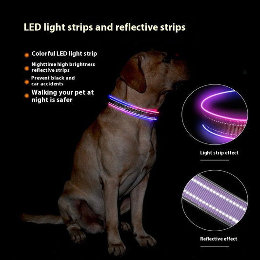 KFX-3202749 Luminous USB Charging Reflective Stripe Dog Collar in Blue and Green Plaid