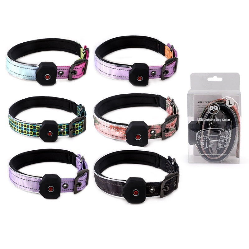 KFX-3202749 Luminous USB Charging Reflective Stripe Dog Collar in Blue and Green Plaid