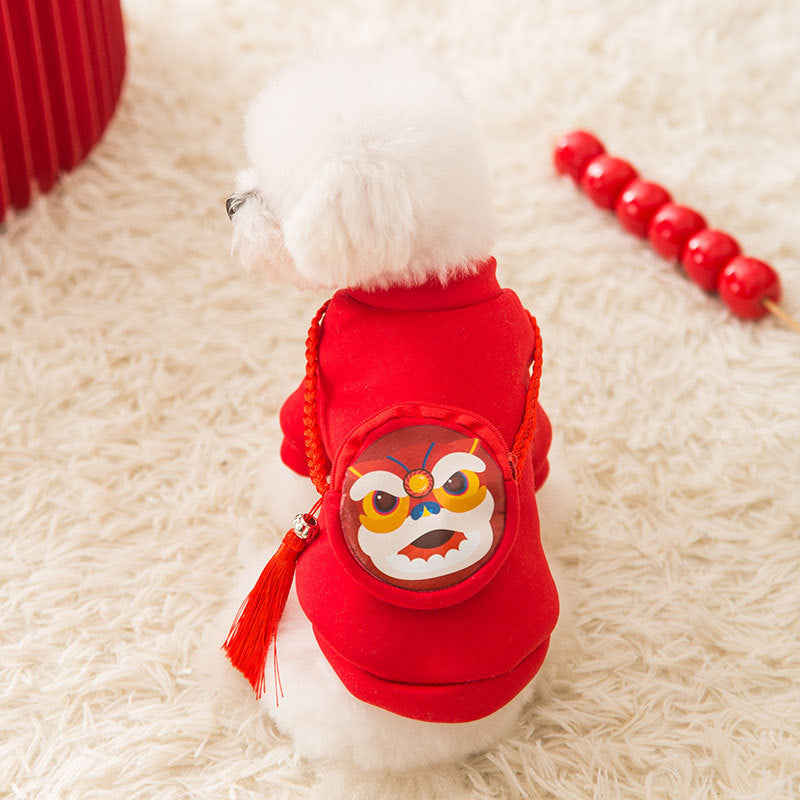 KFX-3203133 Spring Lion Dance Hoodie for Dogs, Soft Shredded Milk Fabric, Universal Fit