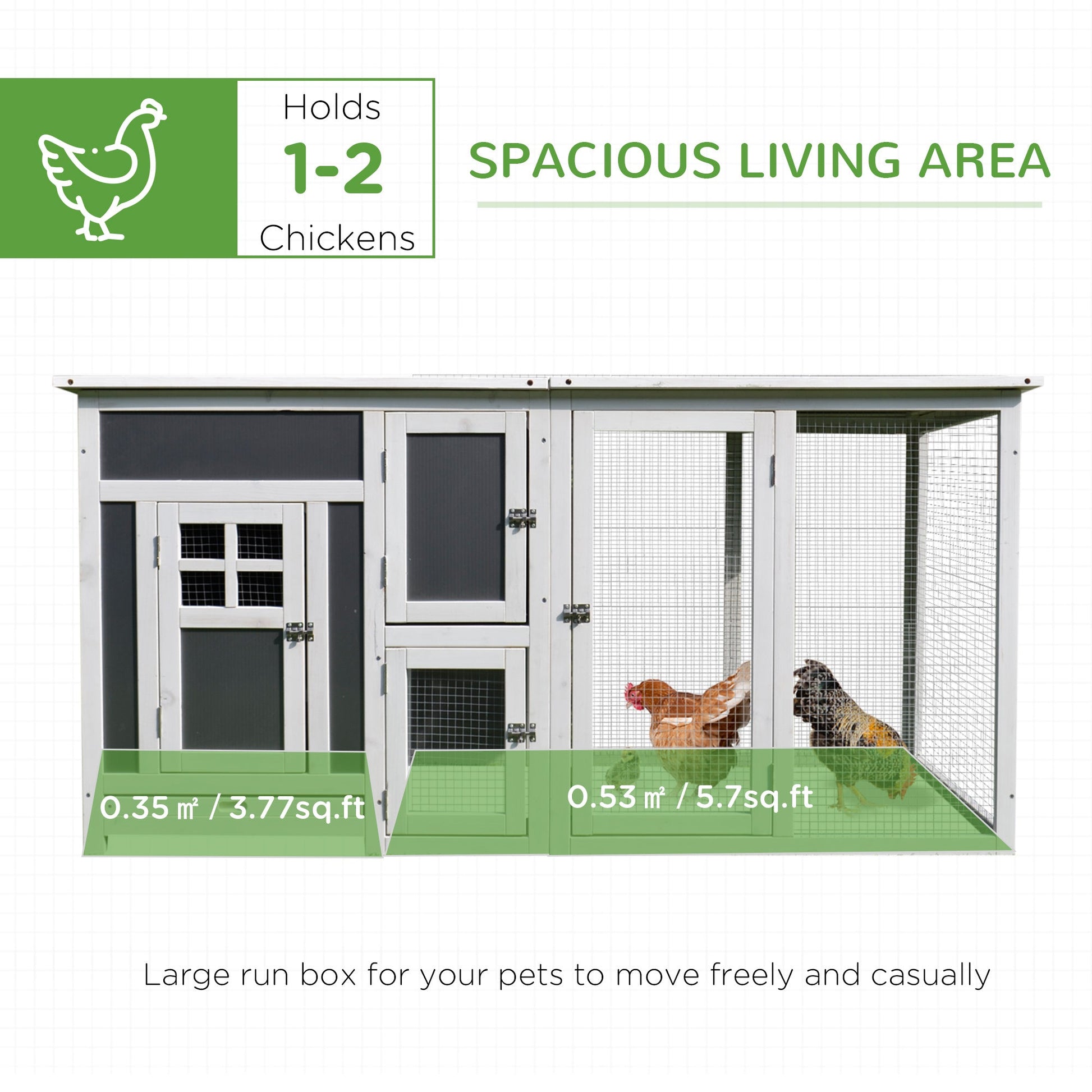 KFX-3204413 Wooden Chicken Coop with Run Box, Nesting Box, and Waterproof Roof for Up to 2 Chickens