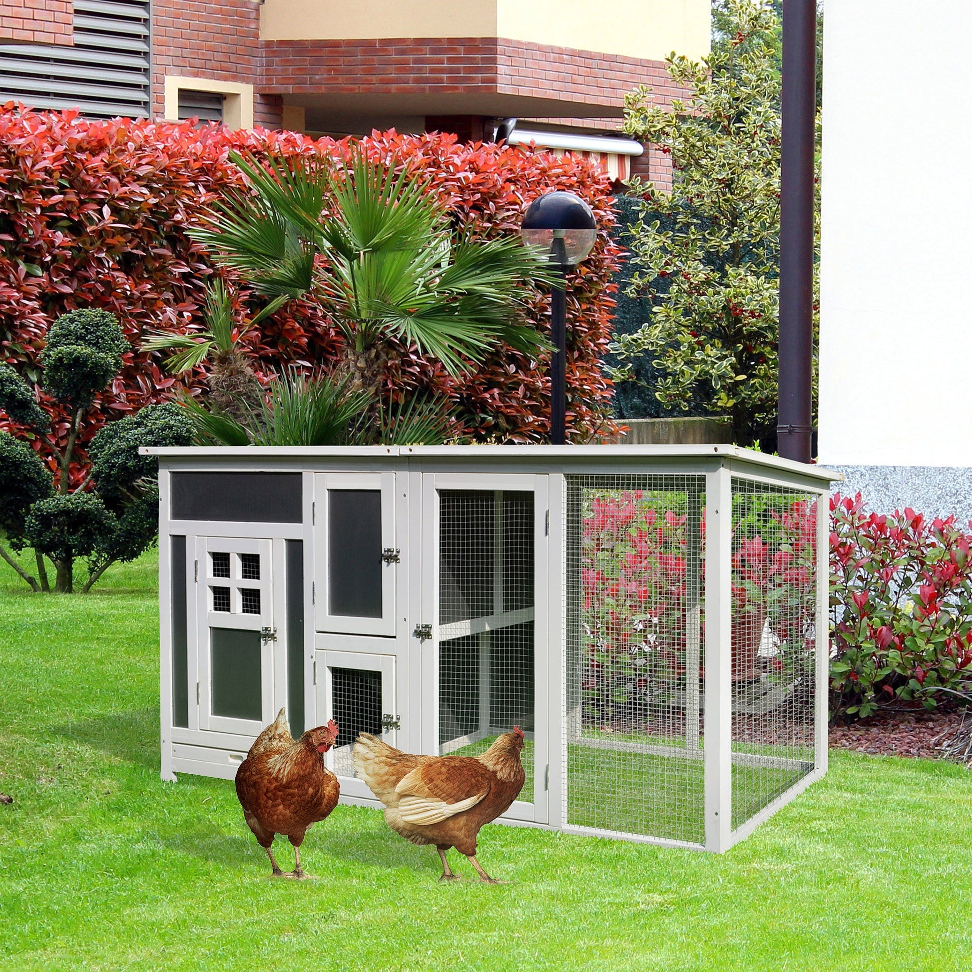 KFX-3204413 Wooden Chicken Coop with Run Box, Nesting Box, and Waterproof Roof for Up to 2 Chickens