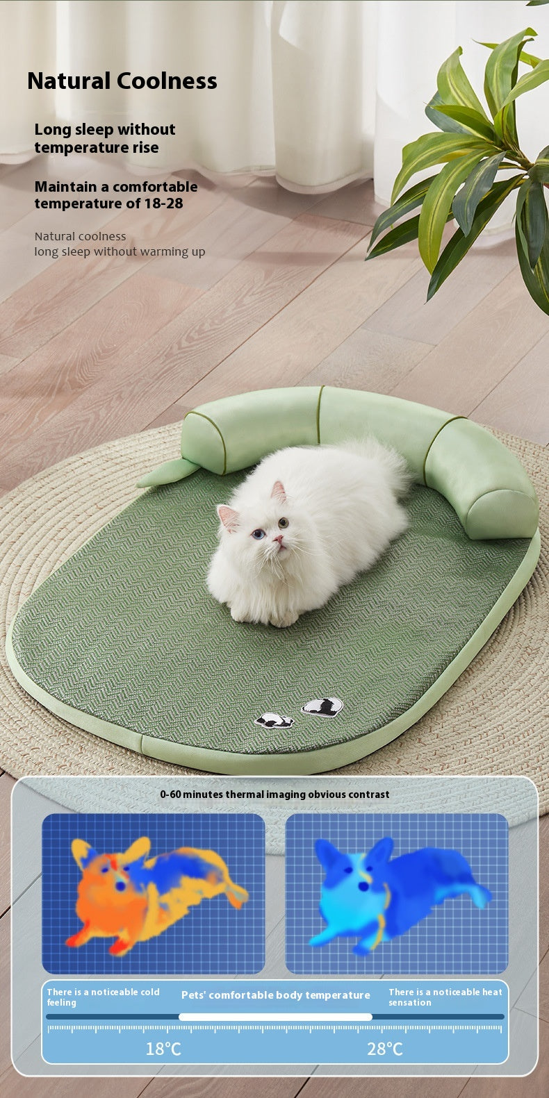 KFX-3204797 Cool Feeling Pet Bed - Four Seasons Universal Cat and Dog Nest in Green Bamboo Panda Design