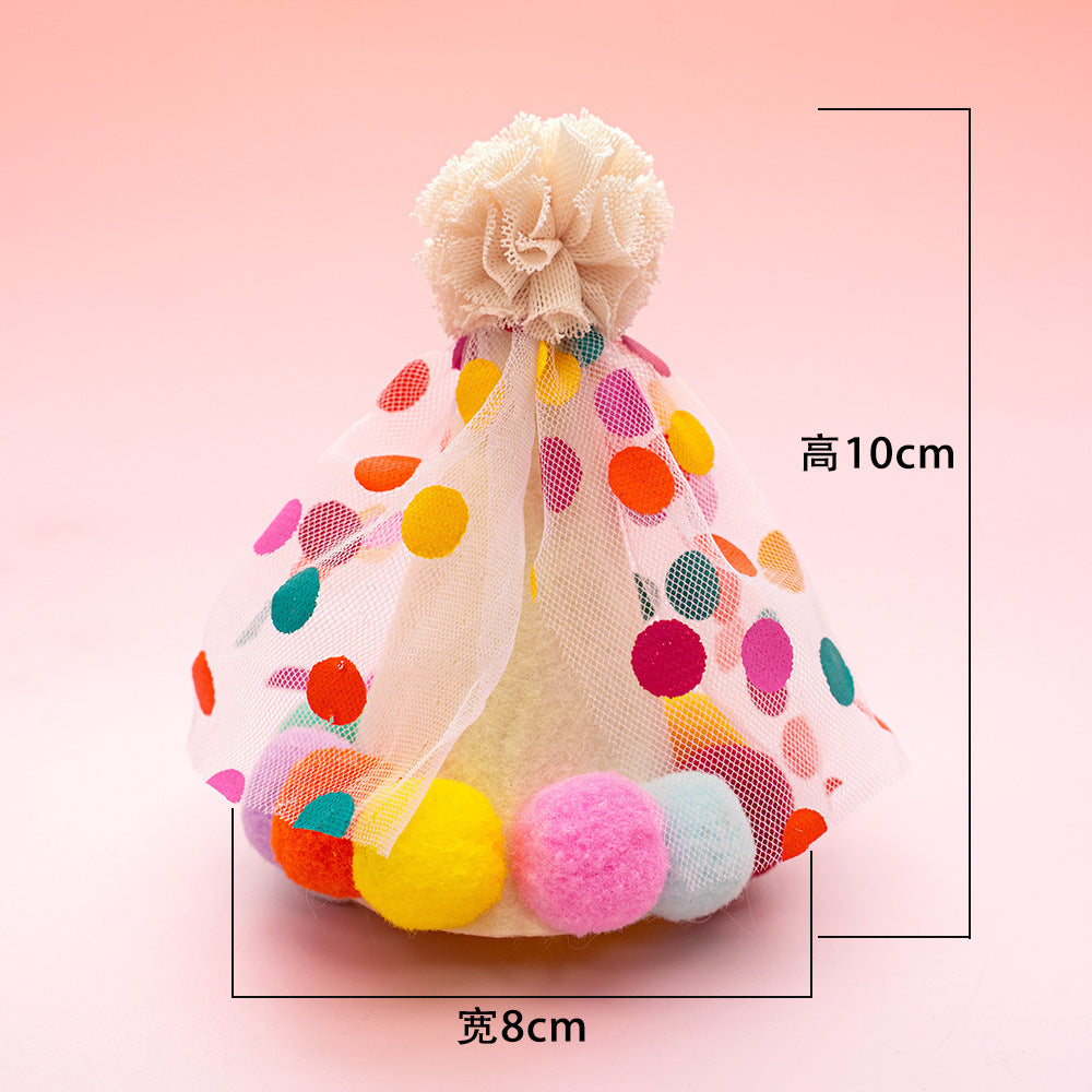 KFX-3205565 Colorful Polka Dot Lace Dog Birthday Suit with Hat and Saliva Towel – Suitable for All Seasons and Sizes S to L