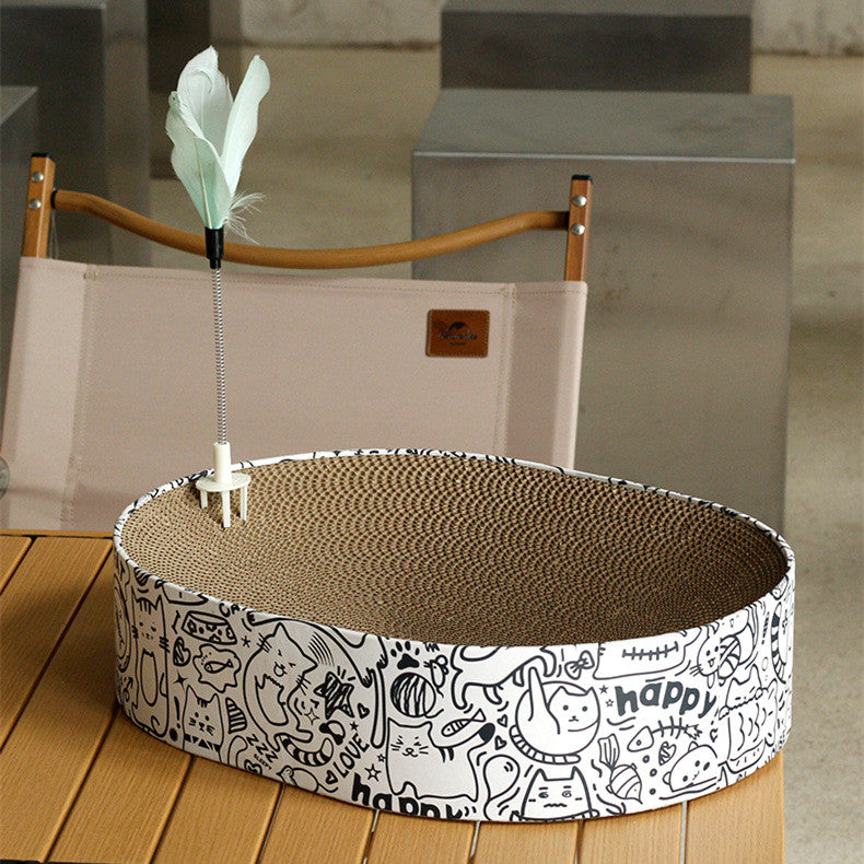KFX-3206717 Oval Cat Scratch Board Nest - Corrugated Paper, 33x43x10cm, Simple Design
