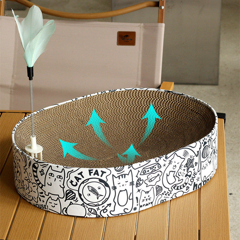 KFX-3206717 Oval Cat Scratch Board Nest - Corrugated Paper, 33x43x10cm, Simple Design