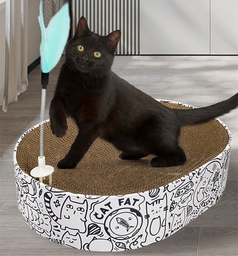 KFX-3206717 Oval Cat Scratch Board Nest - Corrugated Paper, 33x43x10cm, Simple Design