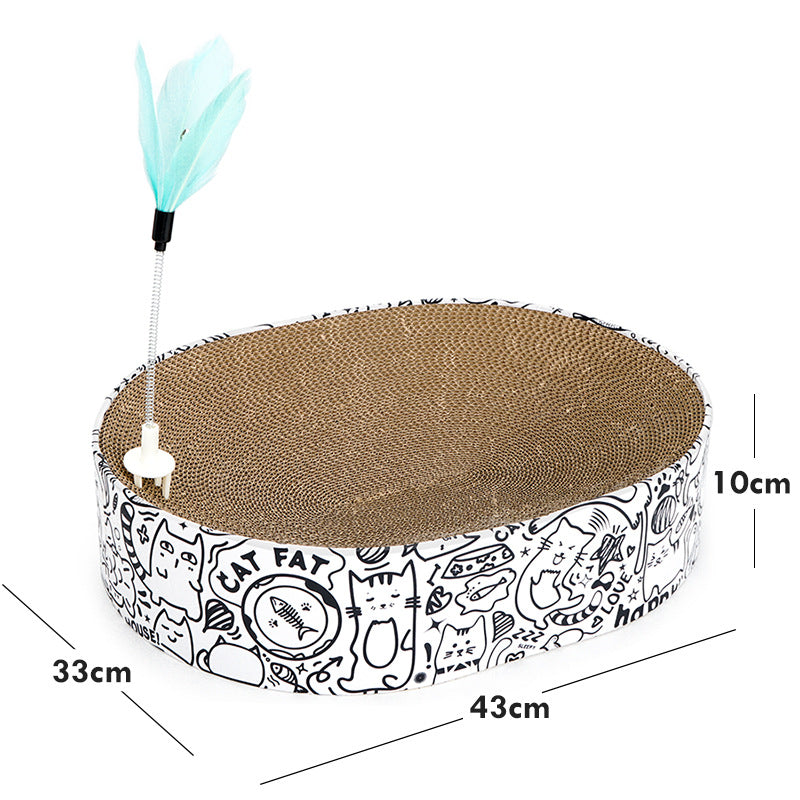 KFX-3206717 Oval Cat Scratch Board Nest - Corrugated Paper, 33x43x10cm, Simple Design