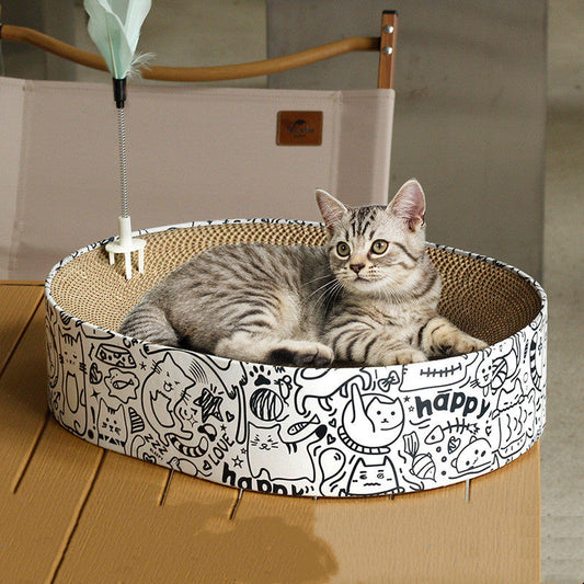 KFX-3206717 Oval Cat Scratch Board Nest - Corrugated Paper, 33x43x10cm, Simple Design