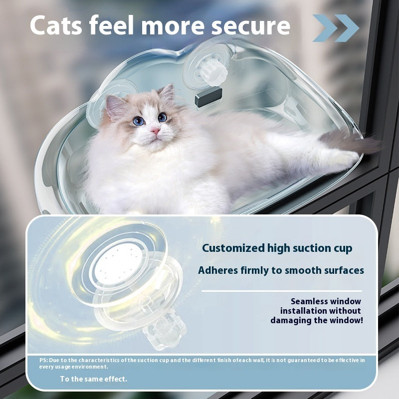 KFX-3208125 Detachable Wall-Mounted Cat Hammock with Strong Suction Cups - Transparent Design