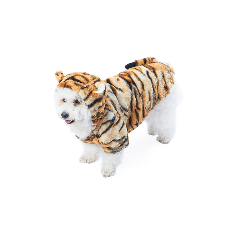 KFX-3208893 Tiger Print Dog Coat for New Year's Eve Celebration - Brown Polyester, Universal Fit