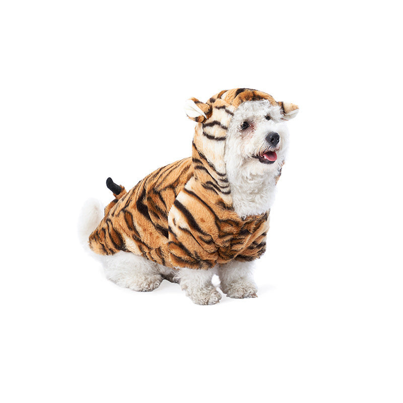 KFX-3208893 Tiger Print Dog Coat for New Year's Eve Celebration - Brown Polyester, Universal Fit