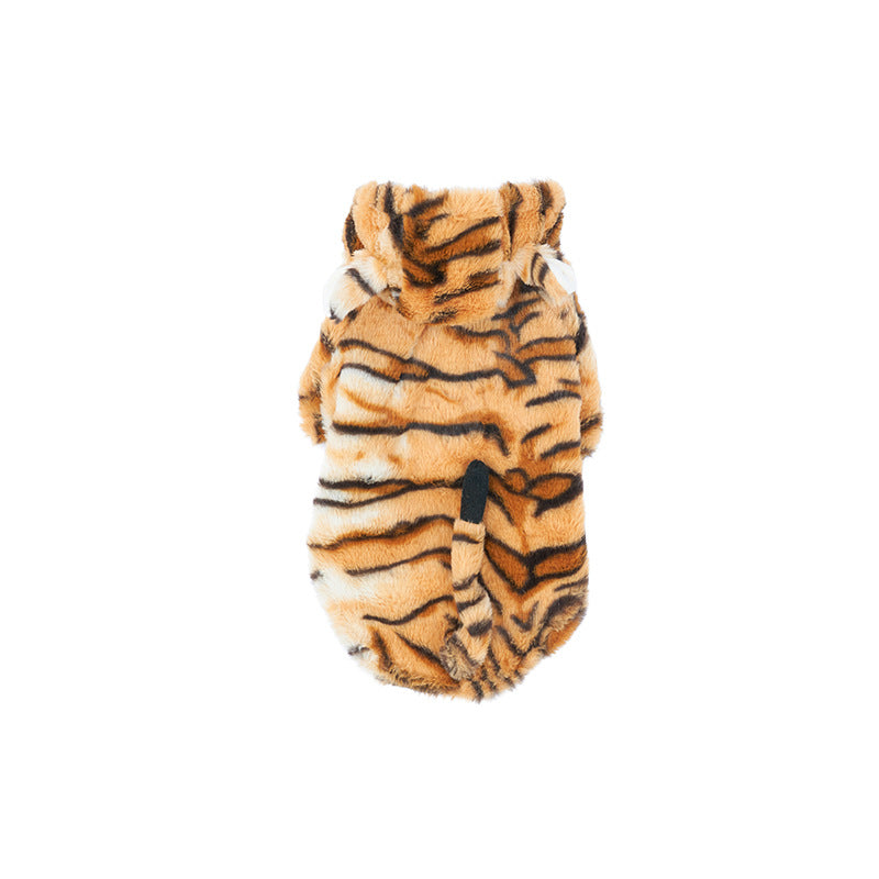 KFX-3208893 Tiger Print Dog Coat for New Year's Eve Celebration - Brown Polyester, Universal Fit