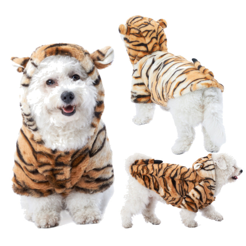 KFX-3208893 Tiger Print Dog Coat for New Year's Eve Celebration - Brown Polyester, Universal Fit