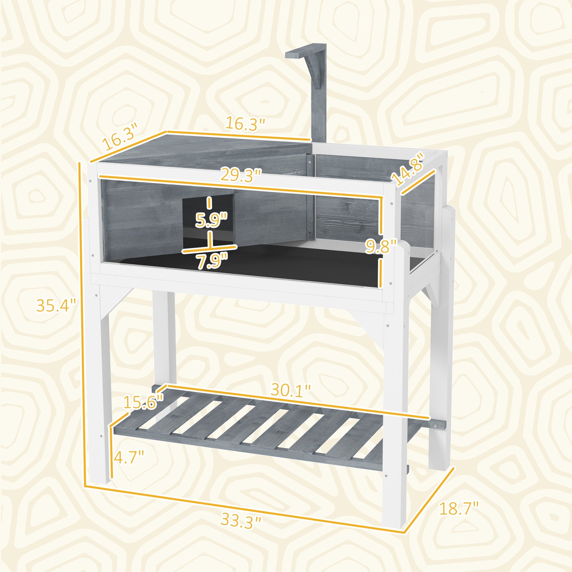 KFX-3210173 Gray Wooden Tortoise Habitat with Storage Shelf and Openable Top, Dual Compartment Enclosure with Clear Windows