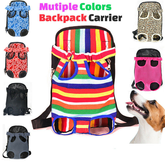 KFX-3213757 Portable Striped Canvas Pet Backpack – Breathable Mesh and Cotton Design, Available in Multiple Colors and Sizes