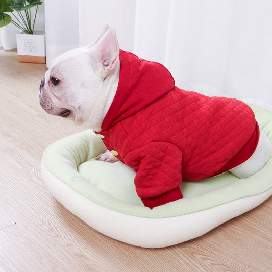 KFX-3214653 Light Gray Double-Padded Hoodie Cardigan for Pugs and Fat Dogs, Cotton Material, Sizes S-XXL