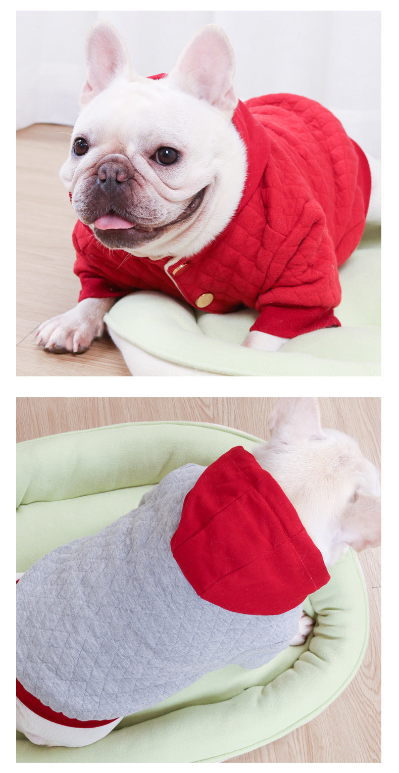 KFX-3214653 Light Gray Double-Padded Hoodie Cardigan for Pugs and Fat Dogs, Cotton Material, Sizes S-XXL