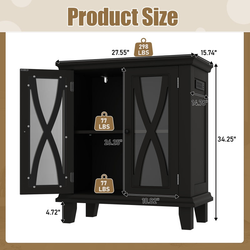 KFX-3215549 20-Gallon Aquarium Rack with Adjustable Shelves, 4 AC and 2 USB Outlets, Farmhouse Design with Storage Cabinet