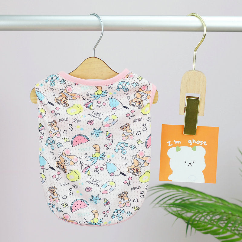 KFX-3216829 Casual Mesh Waistcoat for Pets in Pink and White - Various Sizes Available