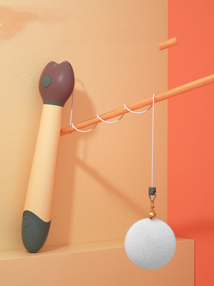 KFX-3217085 Feather Cat Toy with Plush Ball and Sturdy Stick for Playful Kittens