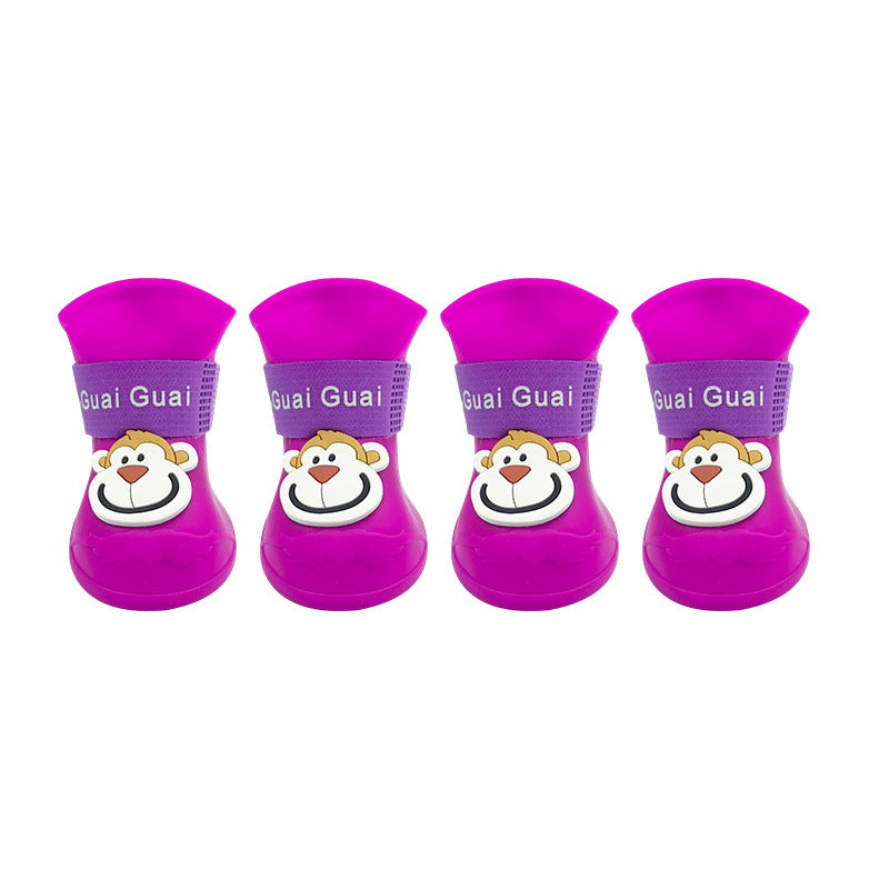 KFX-3218877 Cartoon Waterproof Non-Slip Silicone Pet Boots for Summer - Set of 4