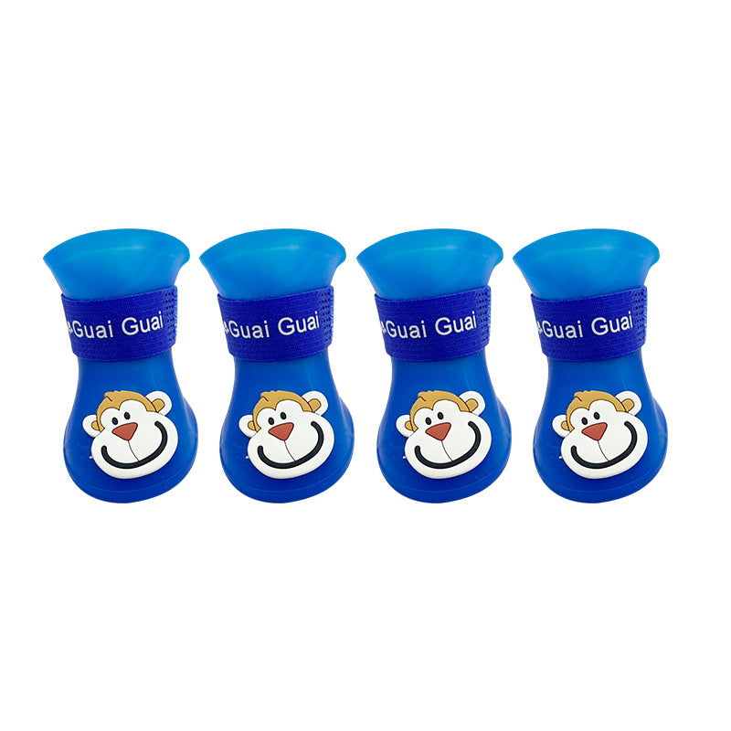 KFX-3218877 Cartoon Waterproof Non-Slip Silicone Pet Boots for Summer - Set of 4