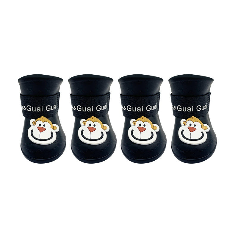 KFX-3218877 Cartoon Waterproof Non-Slip Silicone Pet Boots for Summer - Set of 4