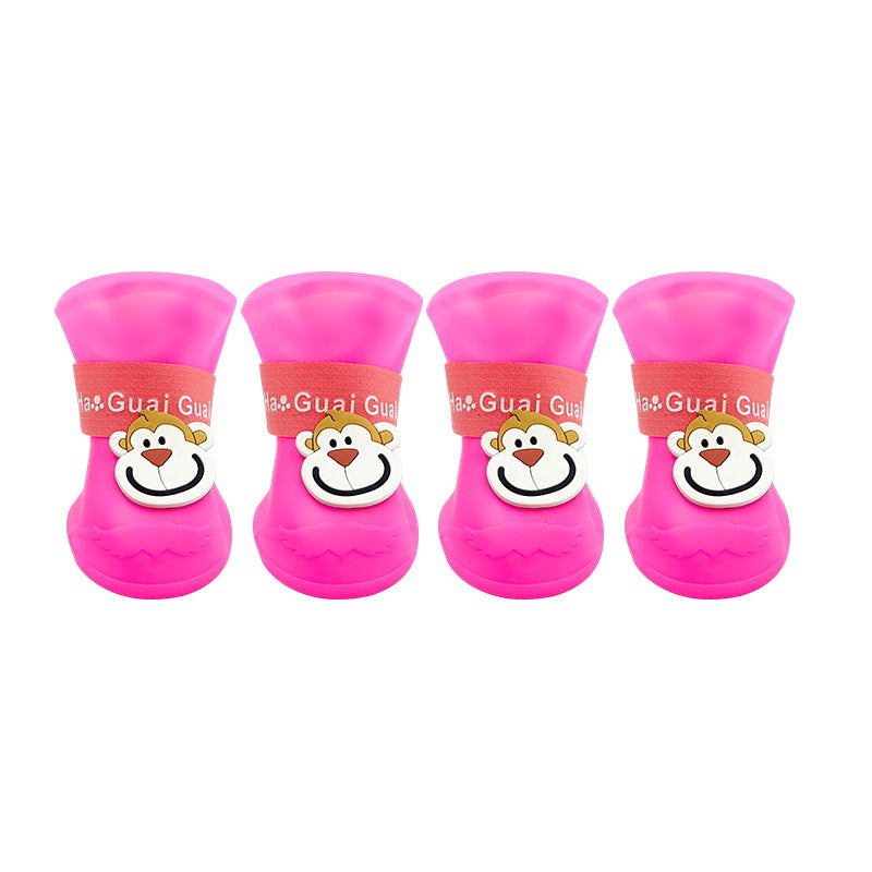 KFX-3218877 Cartoon Waterproof Non-Slip Silicone Pet Boots for Summer - Set of 4