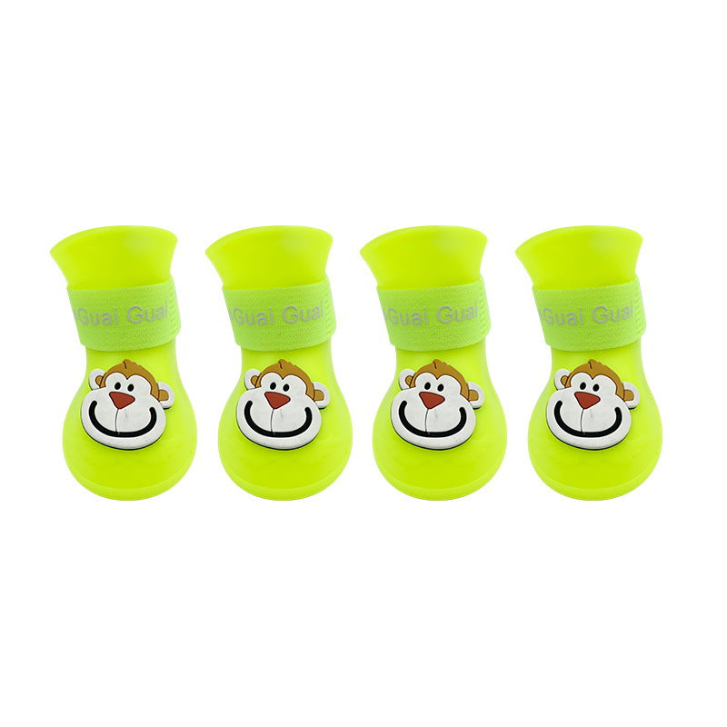 KFX-3218877 Cartoon Waterproof Non-Slip Silicone Pet Boots for Summer - Set of 4